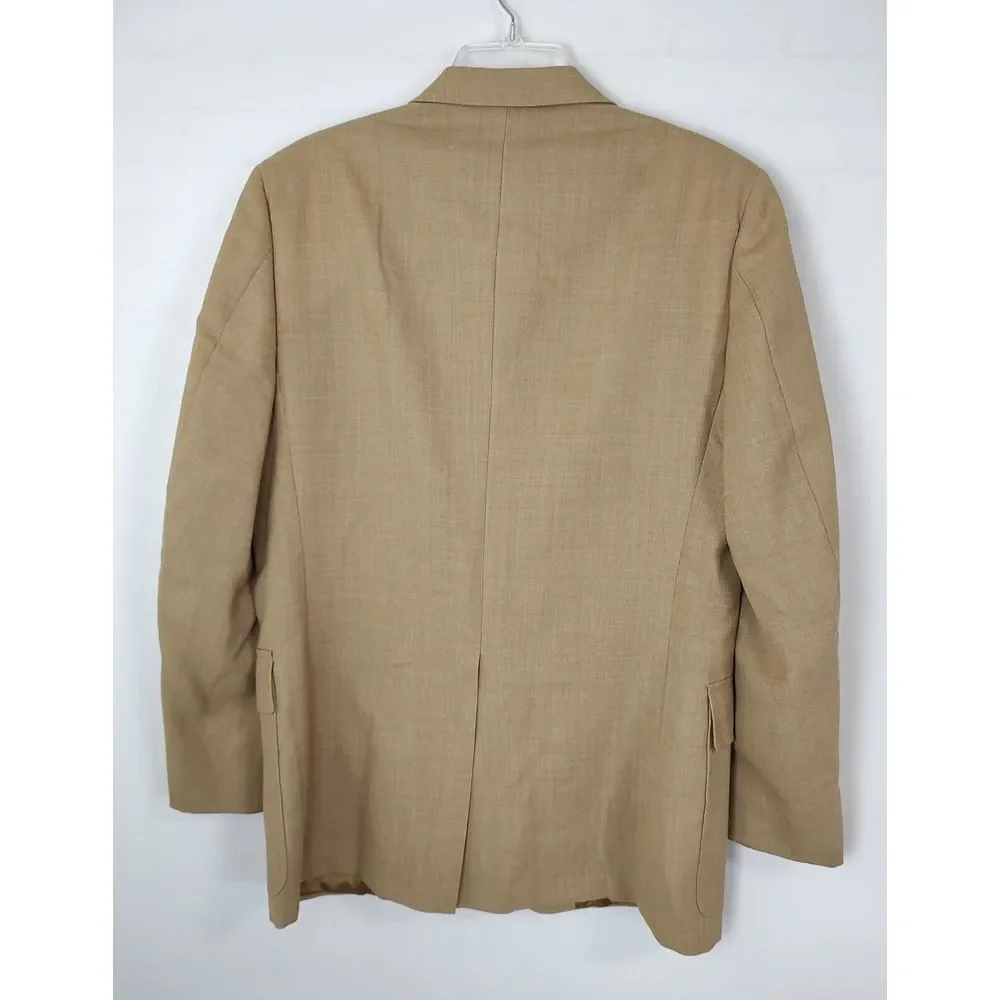 Vintage Tan Hopsack Blazer Mens Gold Crest Button‎ Sport Coat Beige 22.5 Pit